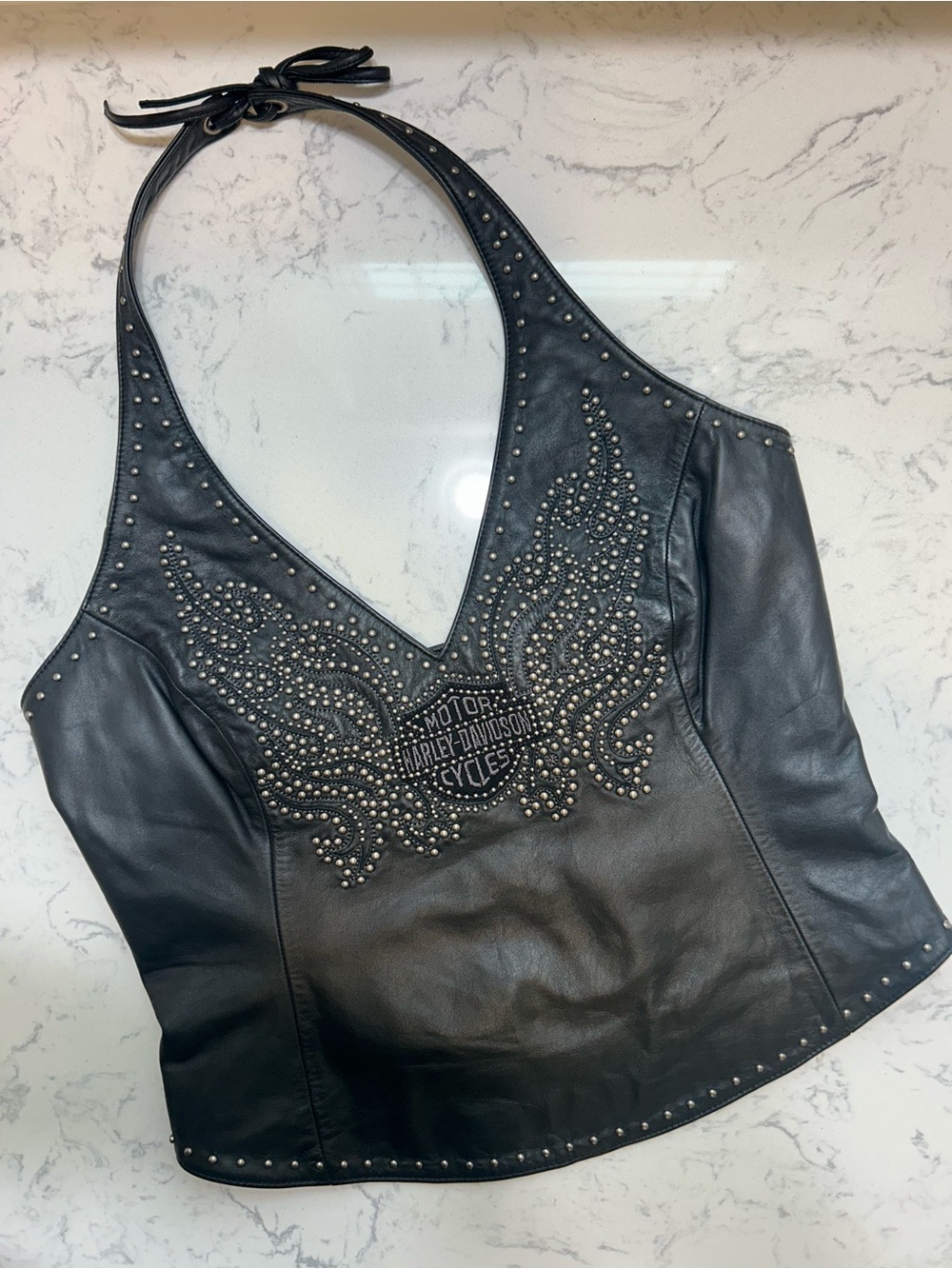 Harley-Davidson Black Genuine Studded Leather Halter Riding Top S